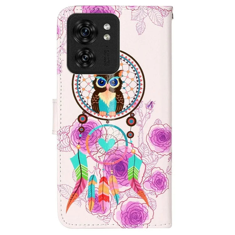 For Motorola Edge 40 5G Cell Phone Case Leather Pattern Printed Flip Stand Cover