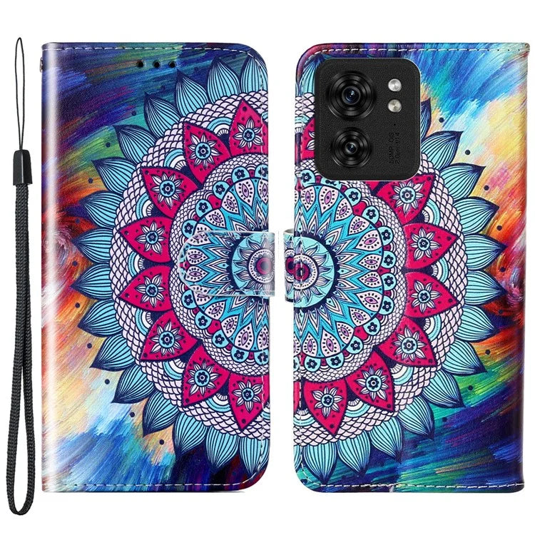 For Motorola Edge 40 5G Cell Phone Case Leather Pattern Printed Flip Stand Cover