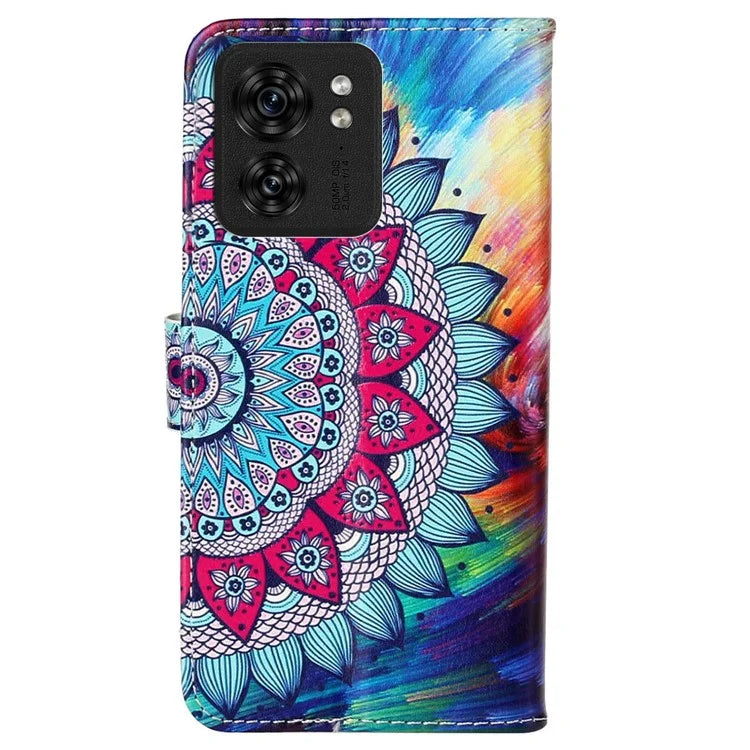 For Motorola Edge 40 5G Cell Phone Case Leather Pattern Printed Flip Stand Cover