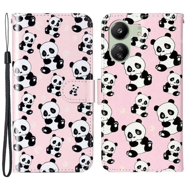 Phone Case For Xiaomi Redmi 13C 4G / Poco C65 4G Shell Leather Pattern Printed Card Slot Protective Cover