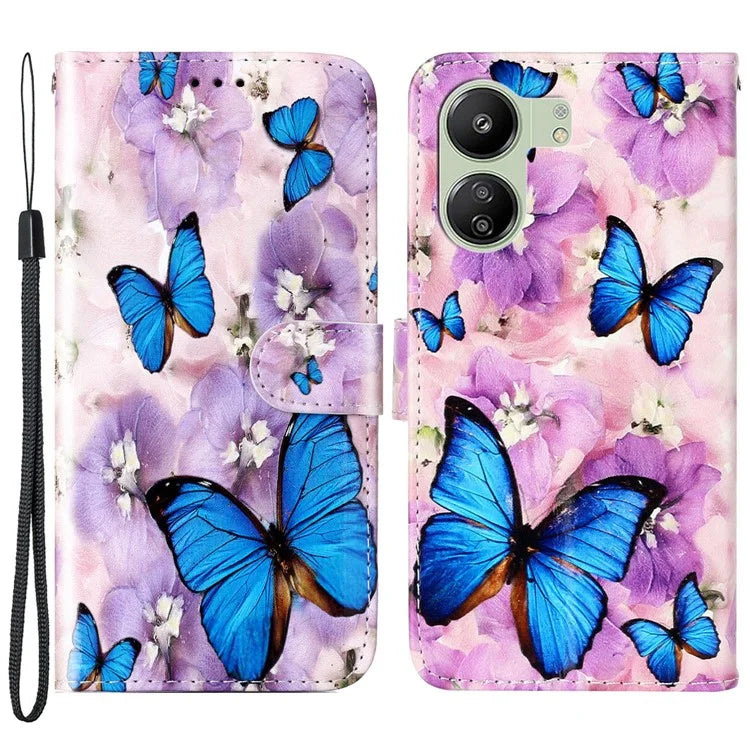 Phone Case For Xiaomi Redmi 13C 4G / Poco C65 4G Shell Leather Pattern Printed Card Slot Protective Cover