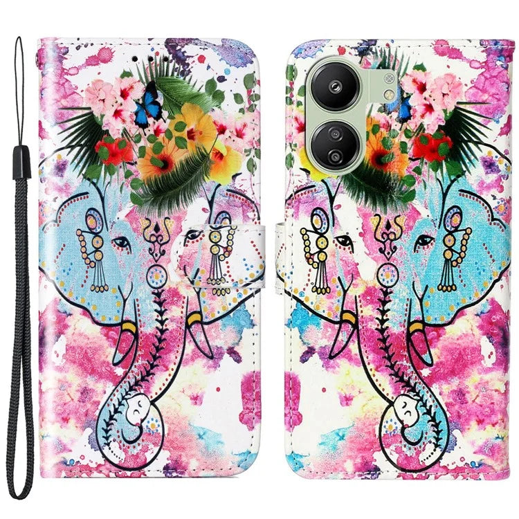 Phone Case For Xiaomi Redmi 13C 4G / Poco C65 4G Shell Leather Pattern Printed Card Slot Protective Cover