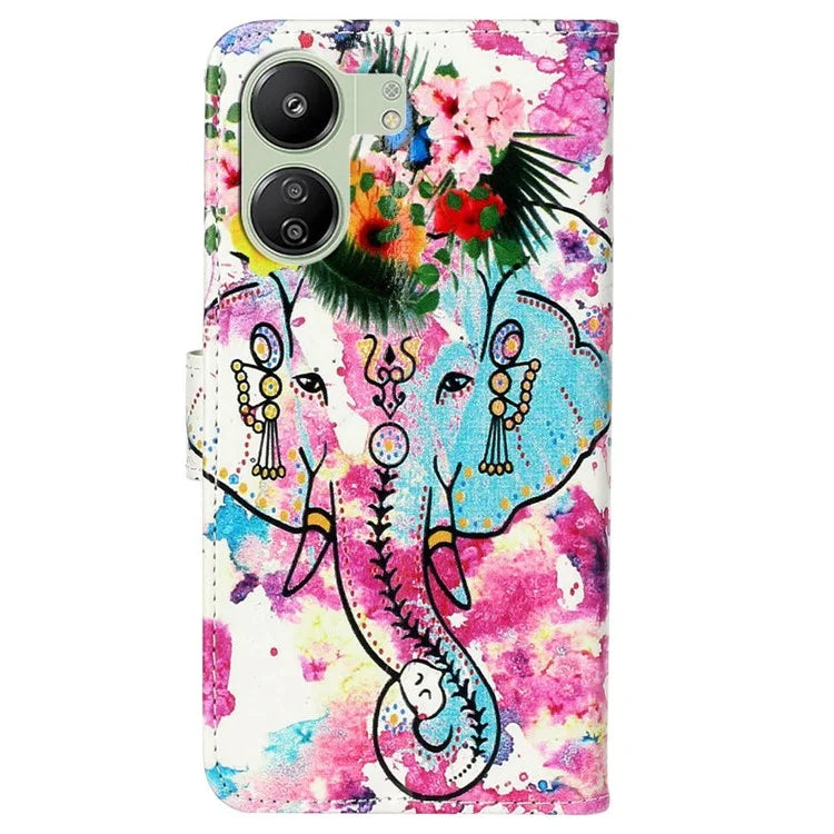 Phone Case For Xiaomi Redmi 13C 4G / Poco C65 4G Shell Leather Pattern Printed Card Slot Protective Cover