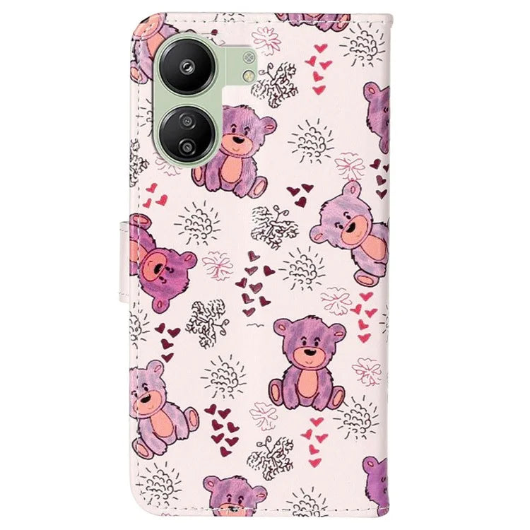 Phone Case For Xiaomi Redmi 13C 4G / Poco C65 4G Shell Leather Pattern Printed Card Slot Protective Cover
