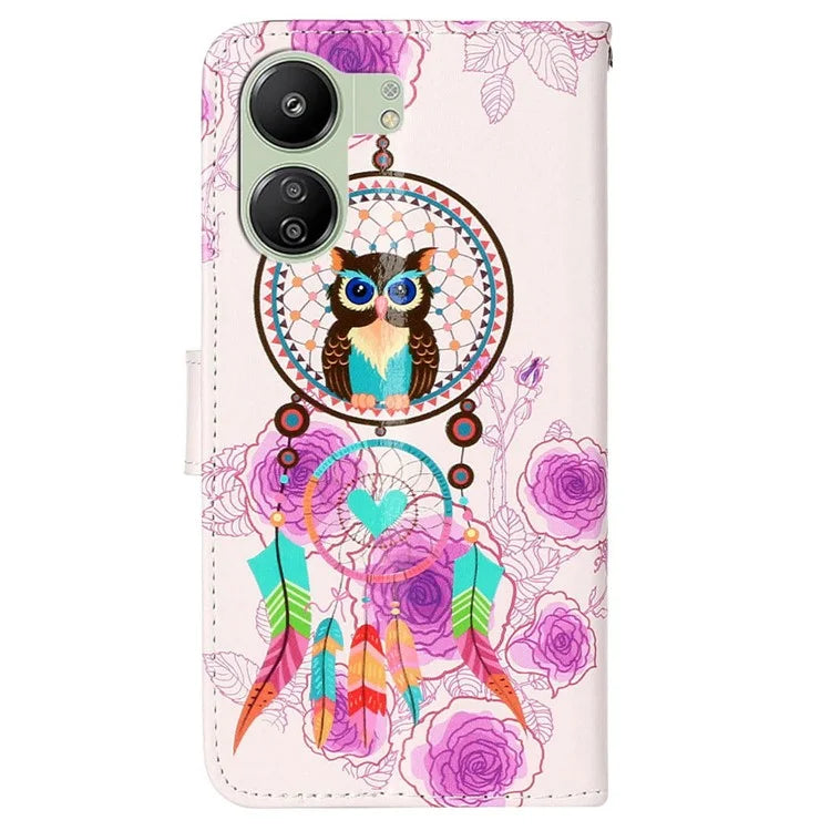 Phone Case For Xiaomi Redmi 13C 4G / Poco C65 4G Shell Leather Pattern Printed Card Slot Protective Cover
