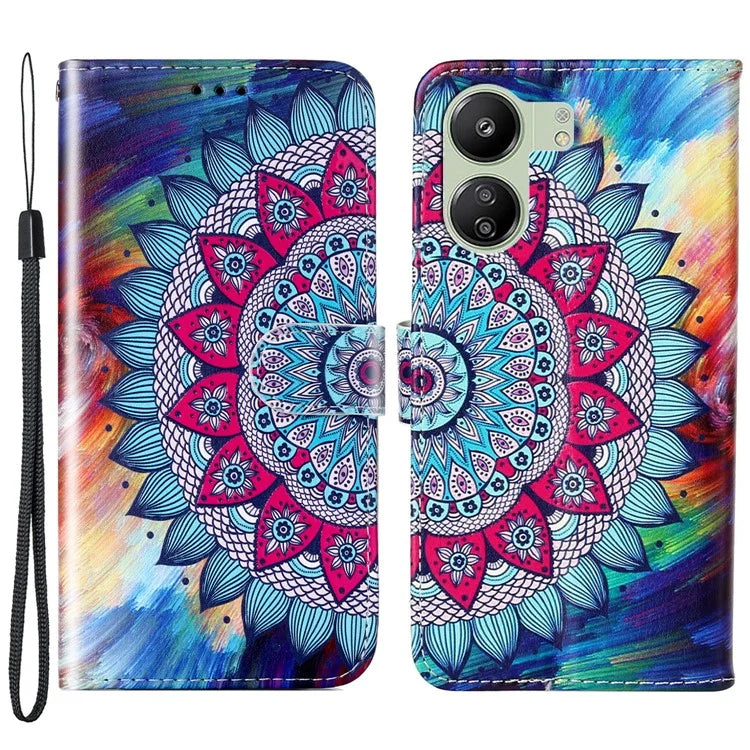 Phone Case For Xiaomi Redmi 13C 4G / Poco C65 4G Shell Leather Pattern Printed Card Slot Protective Cover