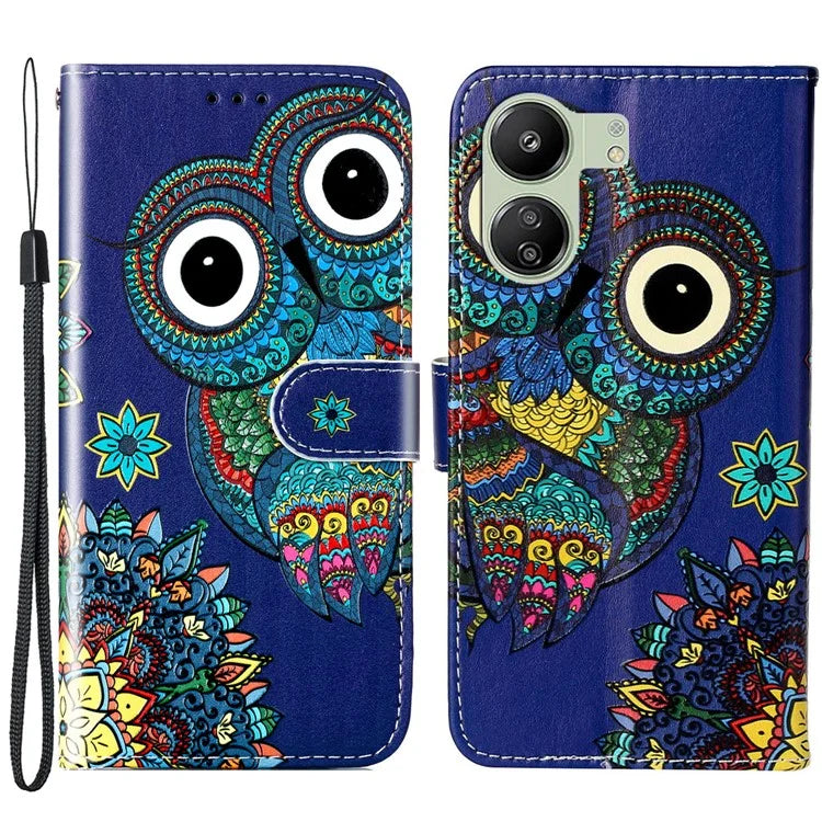 Phone Case For Xiaomi Redmi 13C 4G / Poco C65 4G Shell Leather Pattern Printed Card Slot Protective Cover