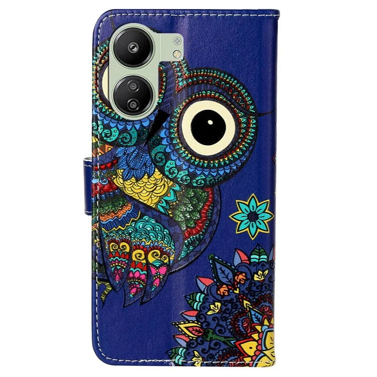 Phone Case For Xiaomi Redmi 13C 4G / Poco C65 4G Shell Leather Pattern Printed Card Slot Protective Cover