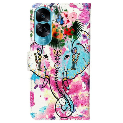 For Honor 90 Lite 5G / X50i 5G Leather Phone Case Pattern Printed Flip Protective Cover Elephant