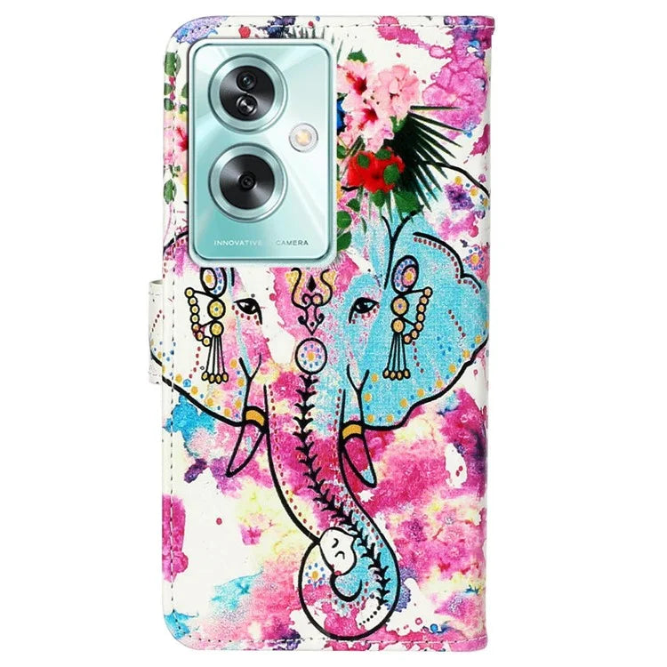 For Oppo A79 5G / A2 5G Case PU Leather+TPU Pattern Printed Flip Stand Phone Protector Elephant
