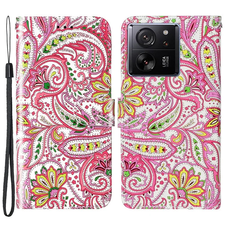 For Xiaomi 13T / 13T Pro / Redmi K60 Ultra Case Pattern Printed Flip Stand Phone Protective Cover with Wrist Strap