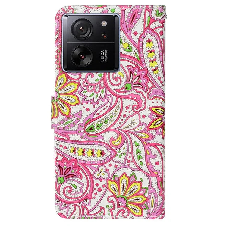 For Xiaomi 13T / 13T Pro / Redmi K60 Ultra Case Pattern Printed Flip Stand Phone Protective Cover with Wrist Strap