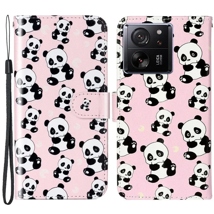 For Xiaomi 13T / 13T Pro / Redmi K60 Ultra Case Pattern Printed Flip Stand Phone Protective Cover with Wrist Strap