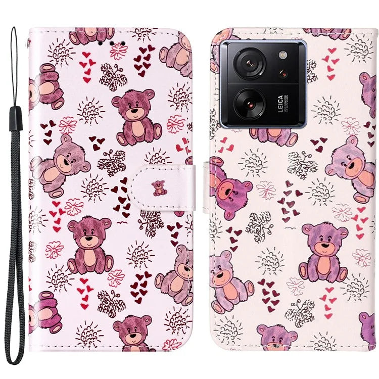 For Xiaomi 13T / 13T Pro / Redmi K60 Ultra Case Pattern Printed Flip Stand Phone Protective Cover with Wrist Strap