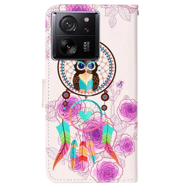 For Xiaomi 13T / 13T Pro / Redmi K60 Ultra Case Pattern Printed Flip Stand Phone Protective Cover with Wrist Strap