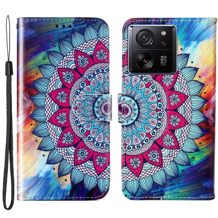 For Xiaomi 13T / 13T Pro / Redmi K60 Ultra Case Pattern Printed Flip Stand Phone Protective Cover with Wrist Strap