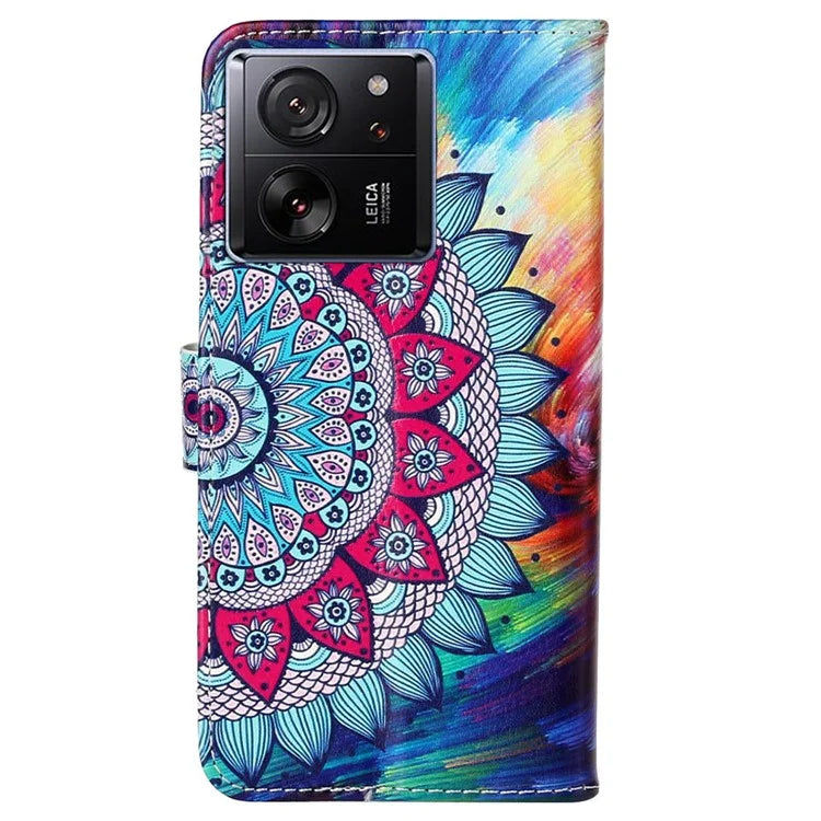 For Xiaomi 13T / 13T Pro / Redmi K60 Ultra Case Pattern Printed Flip Stand Phone Protective Cover with Wrist Strap