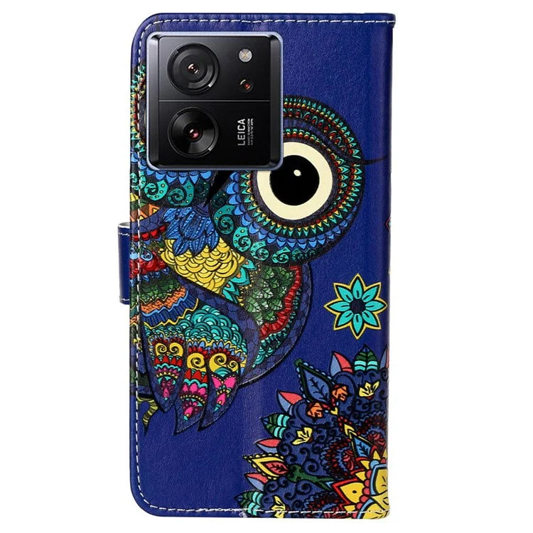 For Xiaomi 13T / 13T Pro / Redmi K60 Ultra Case Pattern Printed Flip Stand Phone Protective Cover with Wrist Strap