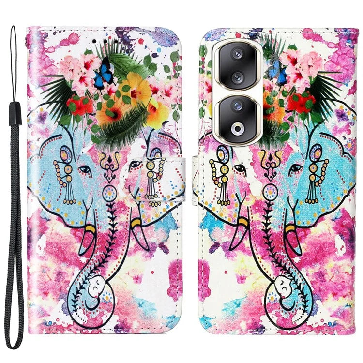 For Honor 90 Pro Phone Case Shockproof Leather Flip Stand Protective Cover Elephant