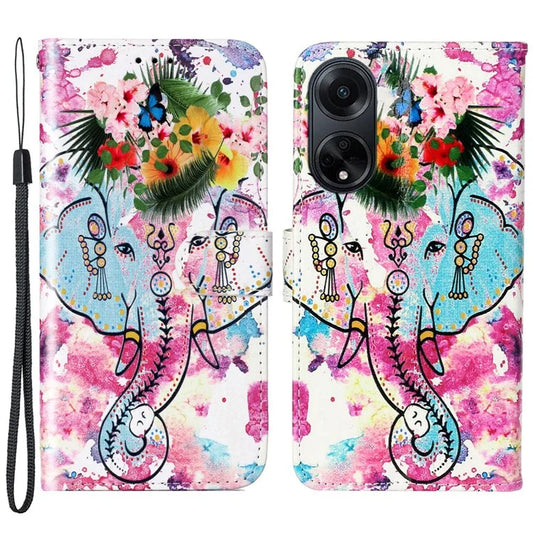 For Oppo A98 5G Case PU Leather+TPU Wallet Pattern Printed Mobile Phone Cover Elephant