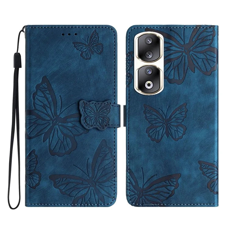 For Honor 90 Pro Leather Phone Case Butterfly Imprinted Wallet Flip Cover