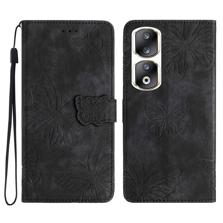 For Honor 90 Pro Leather Phone Case Butterfly Imprinted Wallet Flip Cover