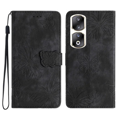 For Honor 90 Pro Leather Phone Case Butterfly Imprinted Wallet Flip Cover