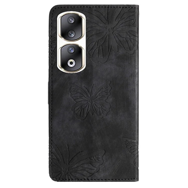 For Honor 90 Pro Leather Phone Case Butterfly Imprinted Wallet Flip Cover