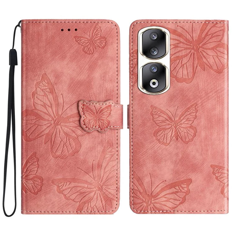 For Honor 90 Pro Leather Phone Case Butterfly Imprinted Wallet Flip Cover