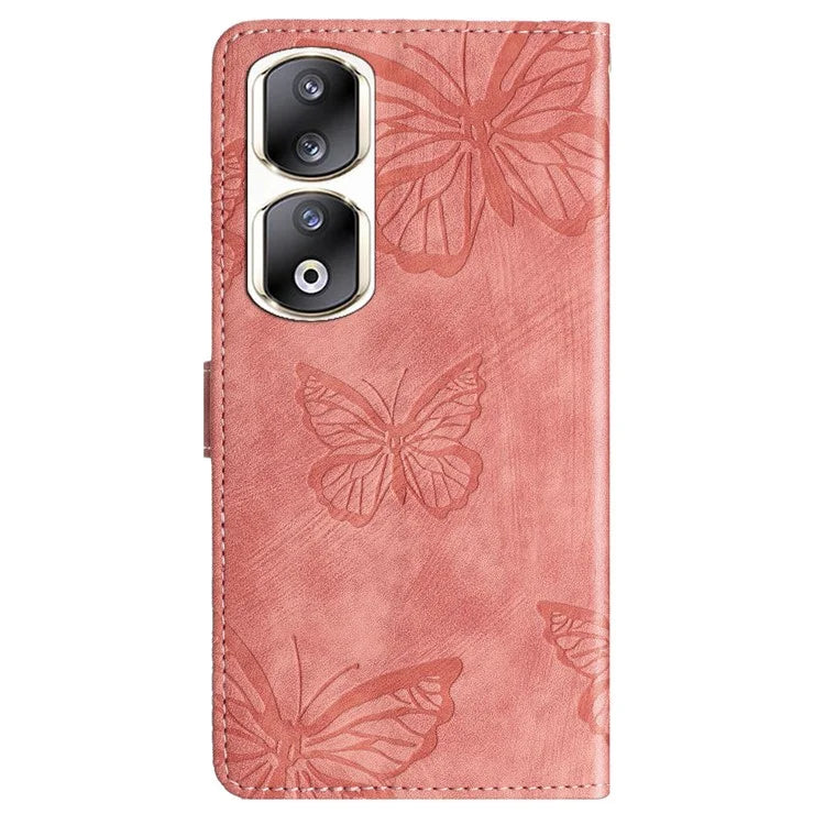 For Honor 90 Pro Leather Phone Case Butterfly Imprinted Wallet Flip Cover