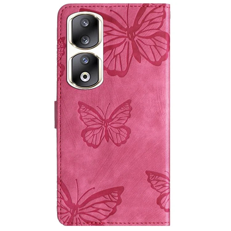 For Honor 90 Pro Leather Phone Case Butterfly Imprinted Wallet Flip Cover