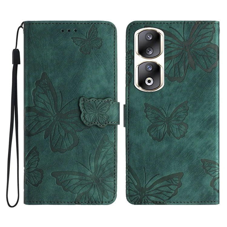 For Honor 90 Pro Leather Phone Case Butterfly Imprinted Wallet Flip Cover
