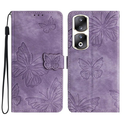 For Honor 90 Pro Leather Phone Case Butterfly Imprinted Wallet Flip Cover