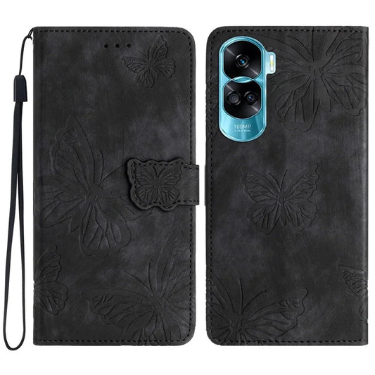 For Honor 90 Lite 5G / X50i 5G Case Butterfly Imprinted PU Leather Wrist Strap Phone Cover