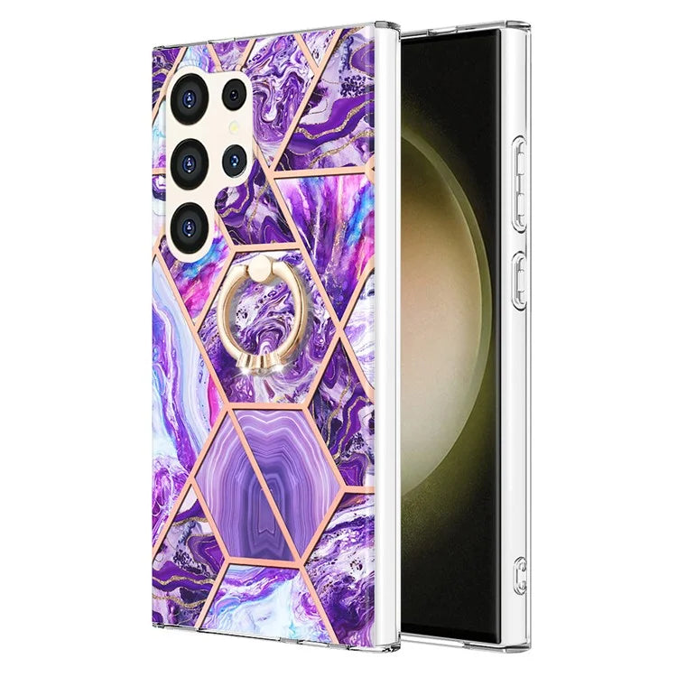 YB IMD Series-7 for Samsung Galaxy S24 Ultra Marble Case Ring Holder Phone Cover