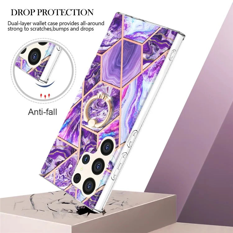 YB IMD Series-7 for Samsung Galaxy S24 Ultra Marble Case Ring Holder Phone Cover