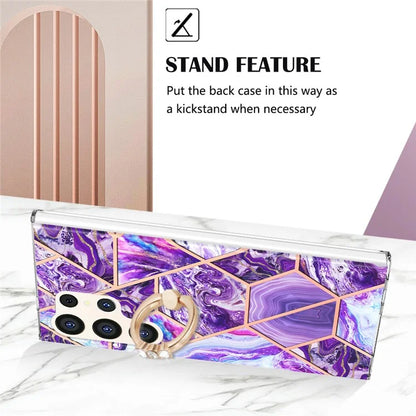 YB IMD Series-7 for Samsung Galaxy S24 Ultra Marble Case Ring Holder Phone Cover