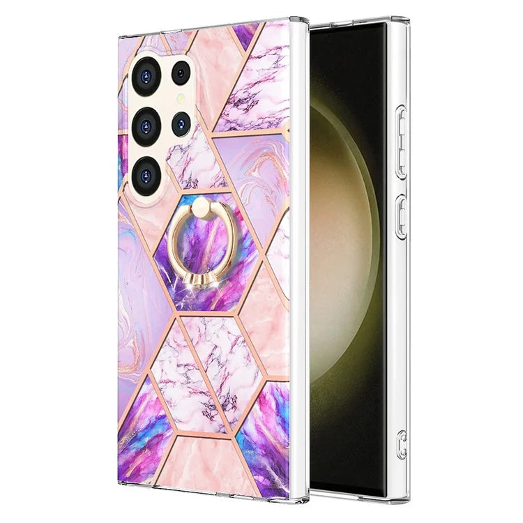 YB IMD Series-7 for Samsung Galaxy S24 Ultra Marble Case Ring Holder Phone Cover
