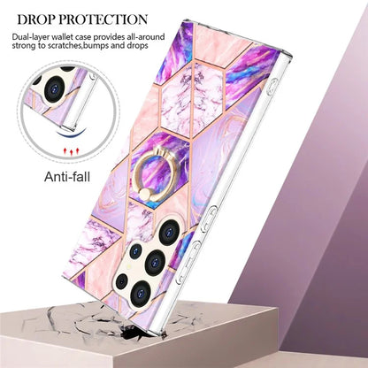 YB IMD Series-7 for Samsung Galaxy S24 Ultra Marble Case Ring Holder Phone Cover