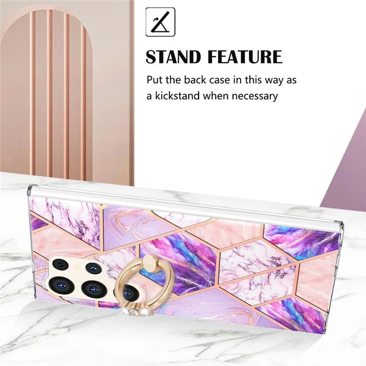 YB IMD Series-7 for Samsung Galaxy S24 Ultra Marble Case Ring Holder Phone Cover