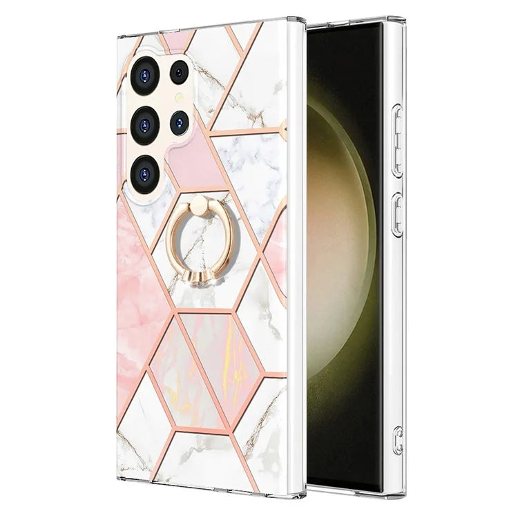 YB IMD Series-7 for Samsung Galaxy S24 Ultra Marble Case Ring Holder Phone Cover