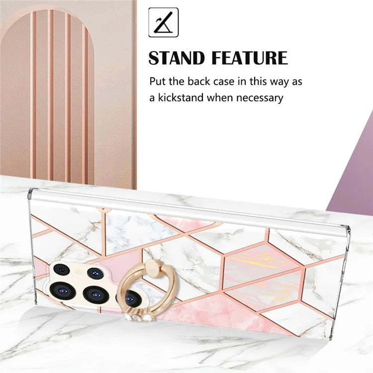 YB IMD Series-7 for Samsung Galaxy S24 Ultra Marble Case Ring Holder Phone Cover