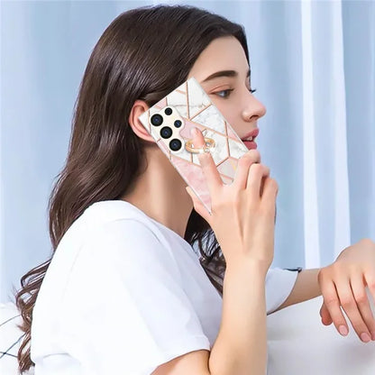 YB IMD Series-7 for Samsung Galaxy S24 Ultra Marble Case Ring Holder Phone Cover