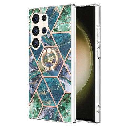 YB IMD Series-7 for Samsung Galaxy S24 Ultra Marble Case Ring Holder Phone Cover