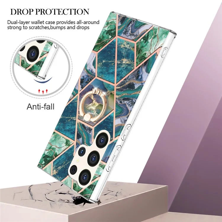 YB IMD Series-7 for Samsung Galaxy S24 Ultra Marble Case Ring Holder Phone Cover