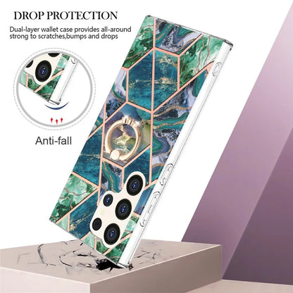 YB IMD Series-7 for Samsung Galaxy S24 Ultra Marble Case Ring Holder Phone Cover