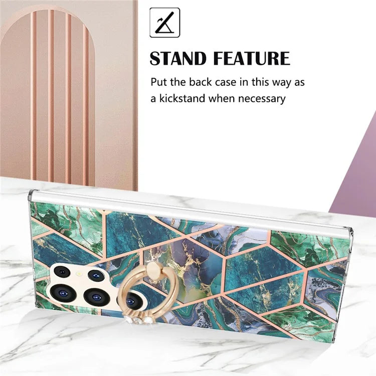 YB IMD Series-7 for Samsung Galaxy S24 Ultra Marble Case Ring Holder Phone Cover