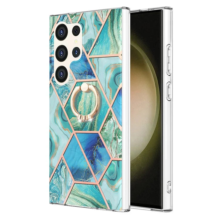 YB IMD Series-7 for Samsung Galaxy S24 Ultra Marble Case Ring Holder Phone Cover