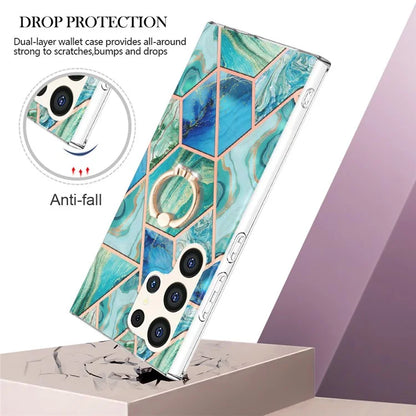 YB IMD Series-7 for Samsung Galaxy S24 Ultra Marble Case Ring Holder Phone Cover