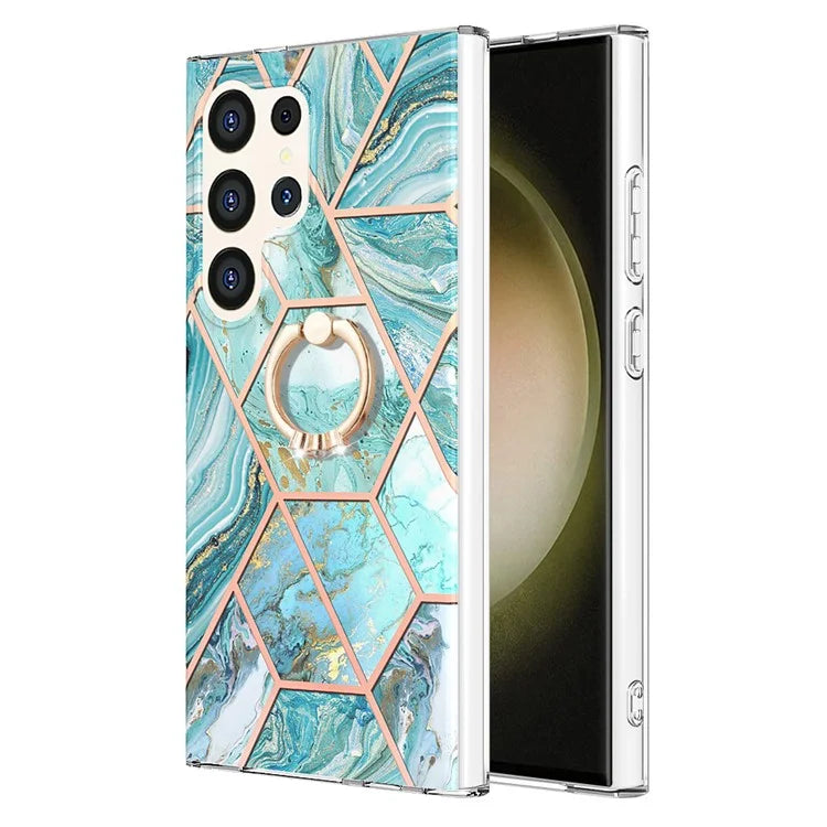 YB IMD Series-7 for Samsung Galaxy S24 Ultra Marble Case Ring Holder Phone Cover